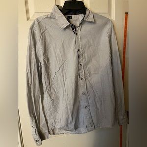 LIQUID VENOM White w/ Blue Square designs Dress Shirt Men's Size M Long Sleeve